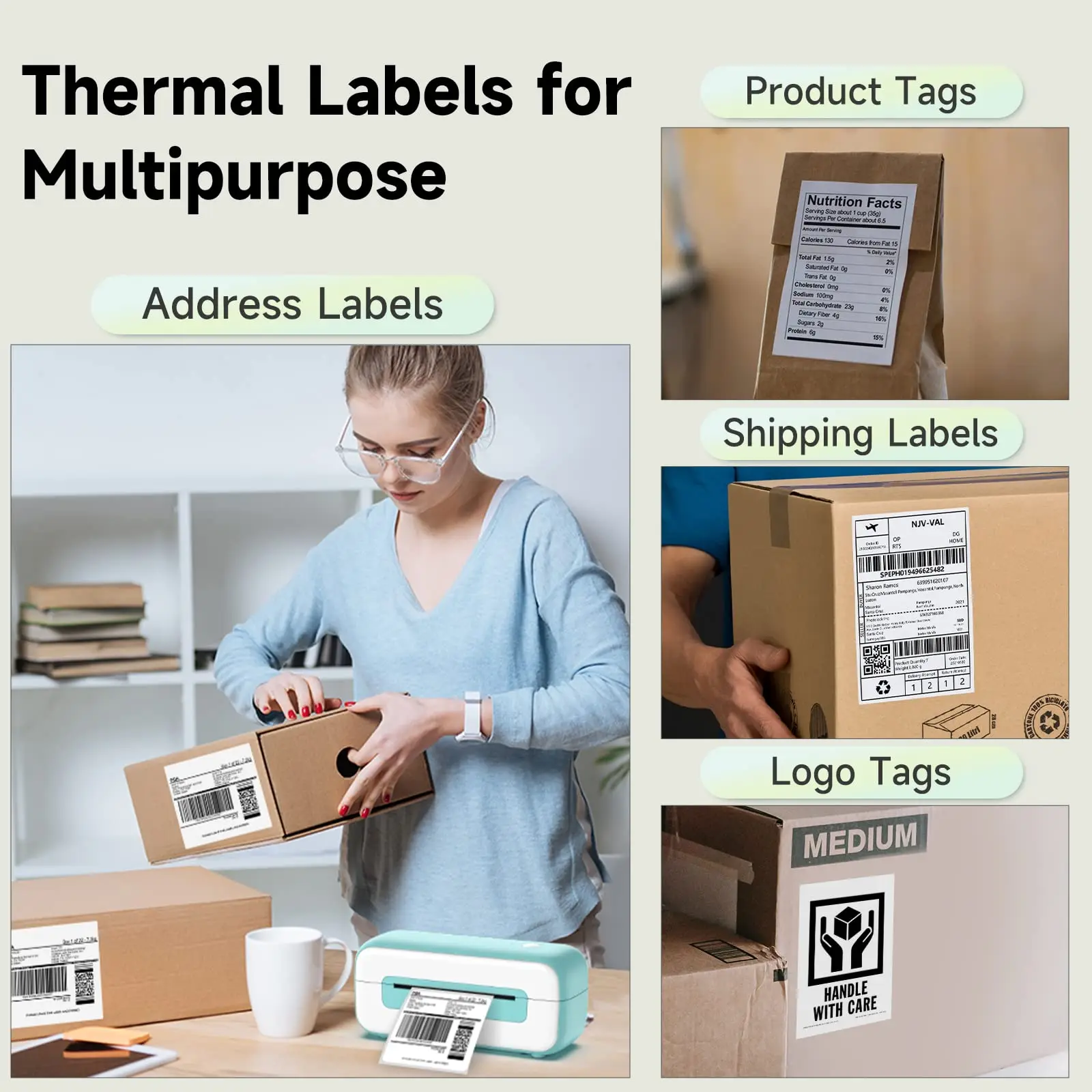 Labelife Verzending Thermisch Label 4X6 ''Waaiervouwlabels Voor Verzendetiketten Adres Mail Product Logo Labels Barcode 100 Stuks Wit