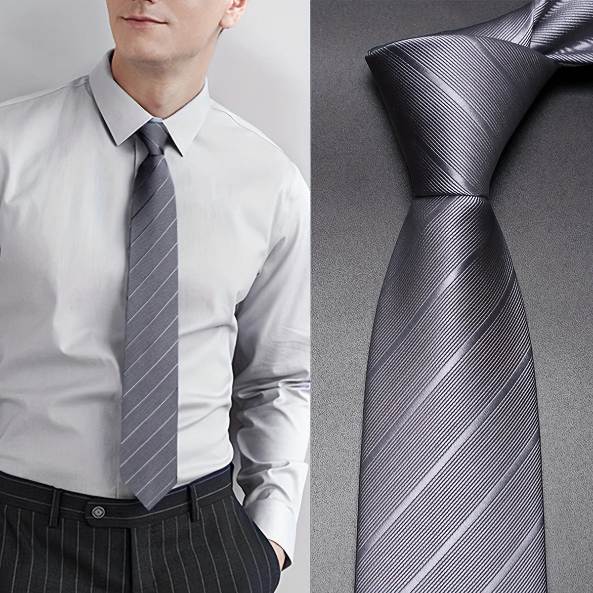 3-Piece Set Men's 1200-Stitch Polyester Hand-Knotted Tie Ensemble Black Dark Grey Light Grey Classic Business Versatile Suit Tie