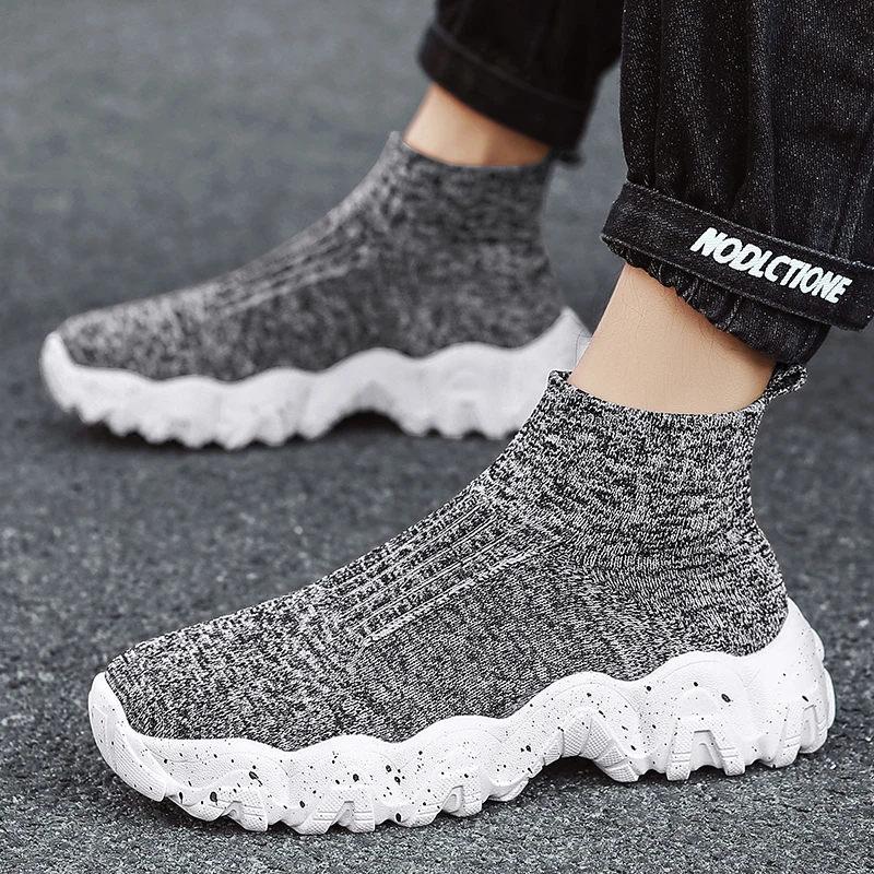 Men Shoes New Comfortable High-top Walking Shoes Women Lightweight Fashion Casual Sneakers Breathable Slip on Mens Loafers Black