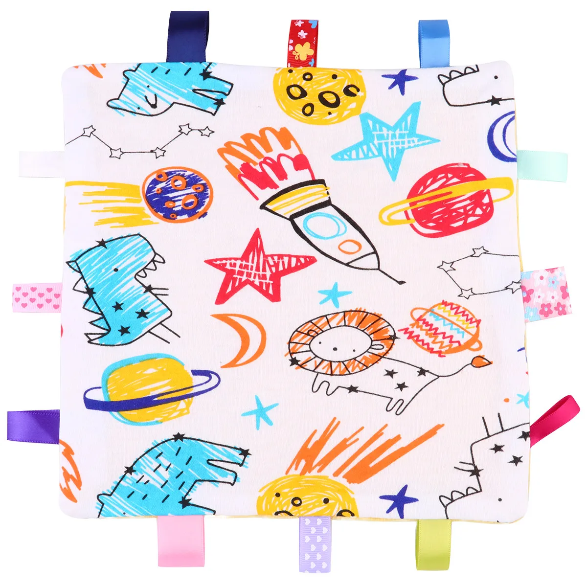 

Soothing Blanket Colorful Taggy Security Blanket Newborn Appease Towel Soft Cotton Sensory Stimulation Fine Motor