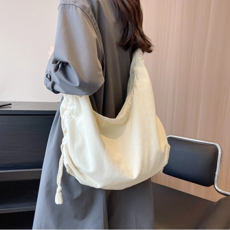 Canvas Textile Big Size School Book Laptop Soft Slouchy Bag Stylish Harajuku Ita Emo Y2K Grunge Fabric Cloth Hobo Shoulder Bag