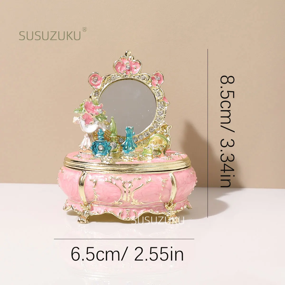 Blue Dressing Table Trinket Box Hinged, Hand Painted Enamel Figurine Collectible, Unique Gift for Home Decor
