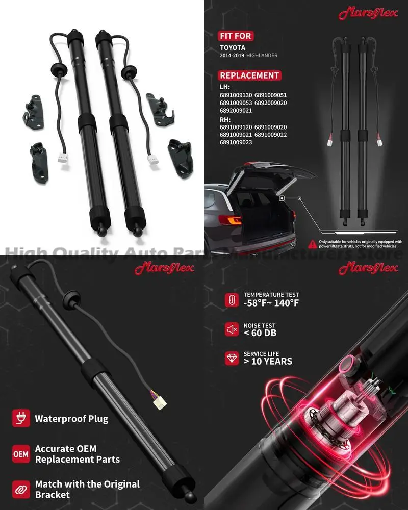

Для одной пары для Toyota Highlander 2014-2019, электрические подъемные стойки заднего люка, багажник, задняя дверь, поддержка амортизатора 6891009130 68910