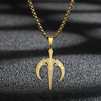 Kinitial Stainless Steel Viking Warrior Dagger Men Necklace Gothic Punk Jewelry Medallion Pendant Necklace Collier