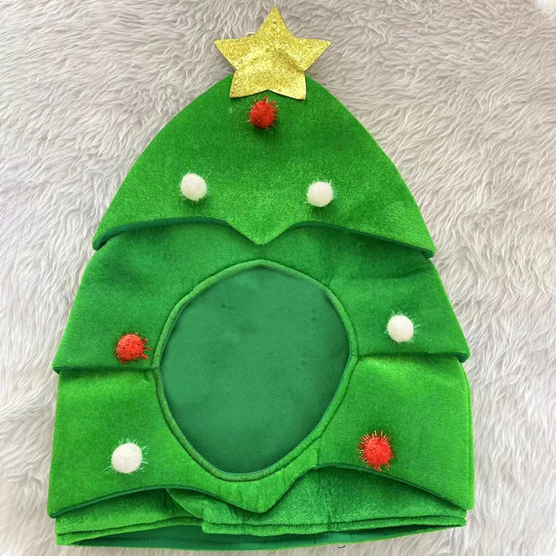 Grüne Weihnachtsmütze für Männer mit Gesichtseinsatz, Plüsch-Kopfbedeckung, Weihnachtsbaum-Hut für Frauen, Neuheit 2026 – Detail 3