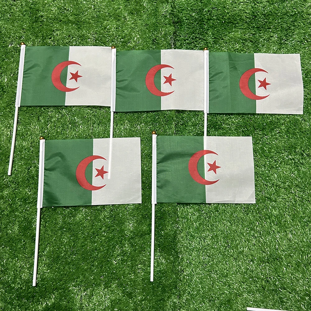 SKY FLAG ALG Algeria hand Flag 14x21cm flying Polyester Algeria National hand waving Flag Banner Office Activity parade