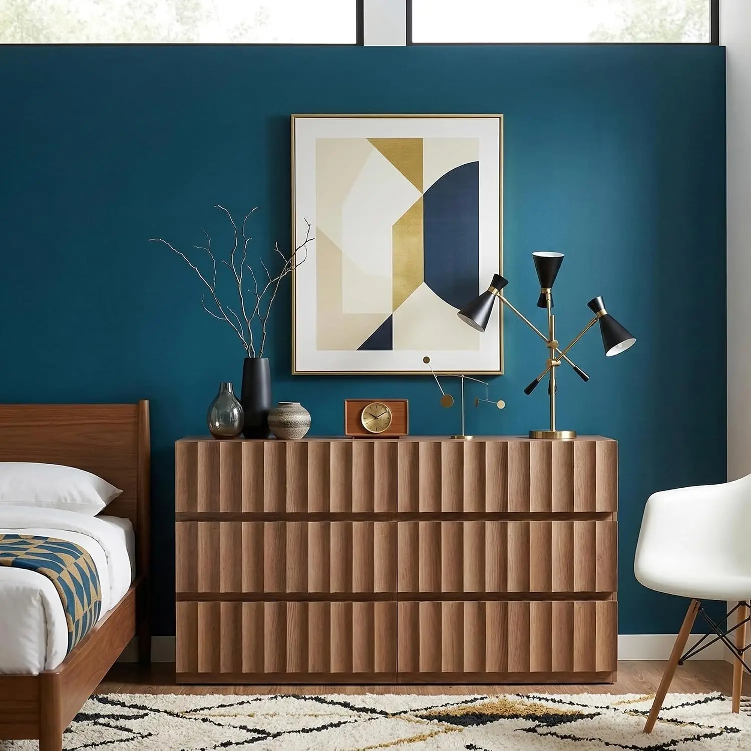 Extra-Wide Fluted Wooden 6 Drawer Dresser & Chest With Large Storage TV Stand For Bedroom Oak, Customized