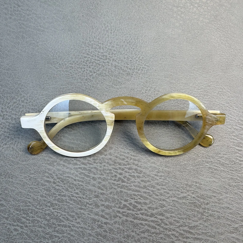 

Eyeglass Frames Unique Vintage Round Handmade White Horn Reading Prescription Man Glasses Frames Optical Lenses Eyeglasses