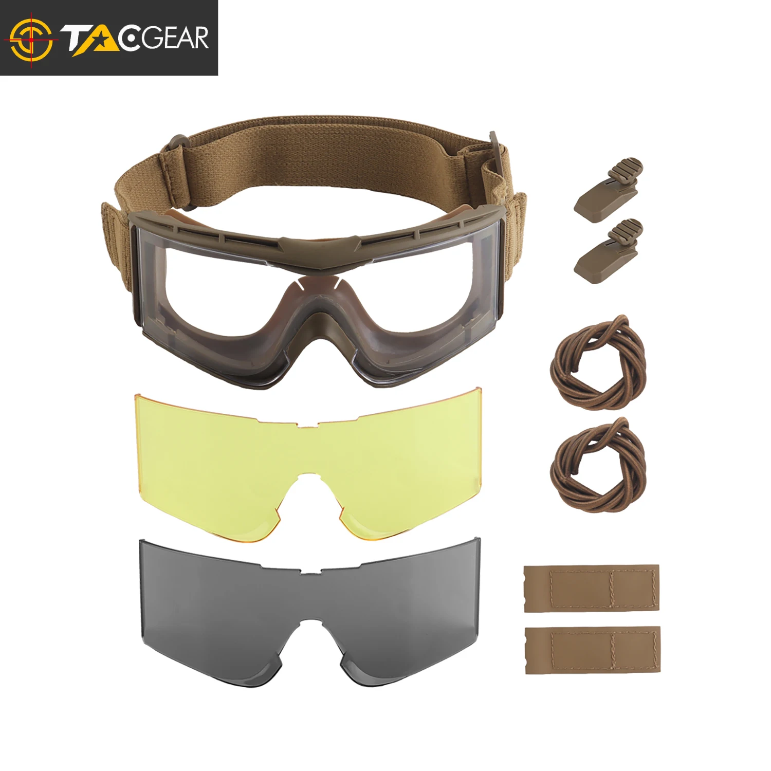 TACGEAR W810 goggle wiht 3pcs Lens set three ways wear Elastic rope strap Hook Loop adpate to helments