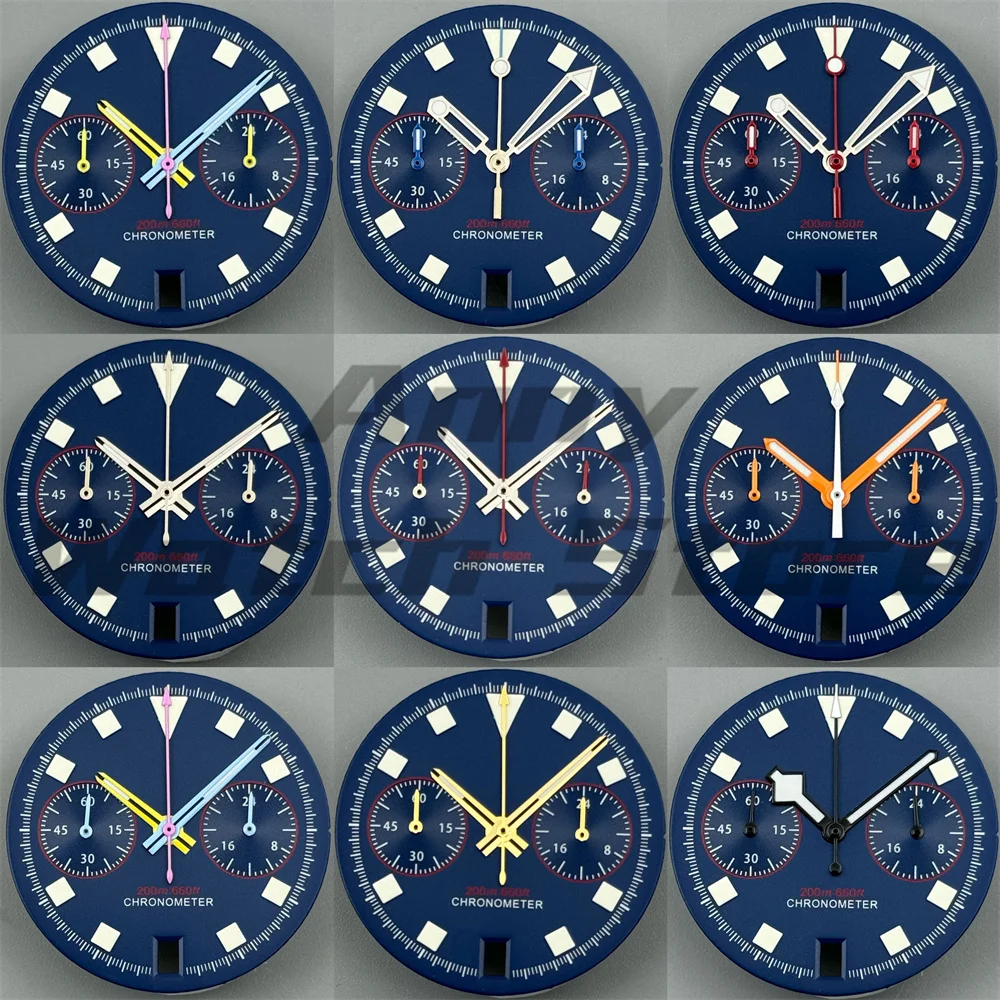 New Fashion 30mm Blue Dial With New Snow Hands 6 O‘clock Date C3  Green Luminous Fit VK64 Movemen