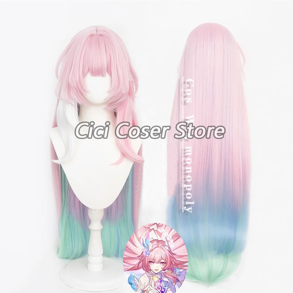 Honkai Star Rail Cyrene Cosplay Wig Pink Blue Green Mixed Color Long Straight Hair Women Halloween Party Role Play Synthetic Wig