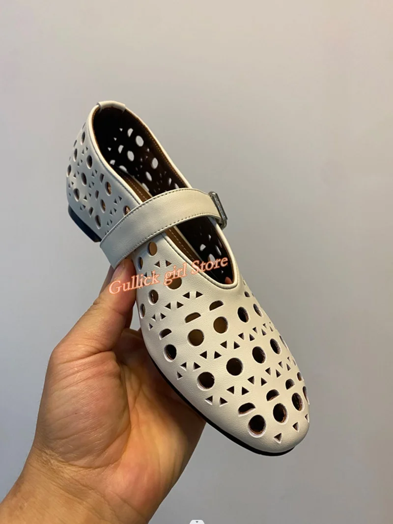 

Летние повседневные туфли-мэри-джейн с вырезами, из кожи и сетки, с открытой пяткой, на плоской подошве, с низким каблуком, с ремешком на пряжке