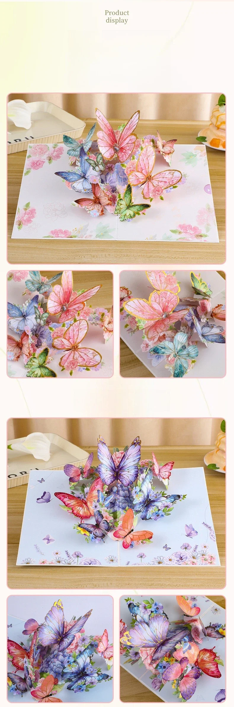 1 Stück 3D Schmetterling Pop-Up Grußkarte mit Gänseblümchen-Blumenornament für Valentinstag Geburtstag Glückwünsche Beste Wünsche Einladungen – Detail 8