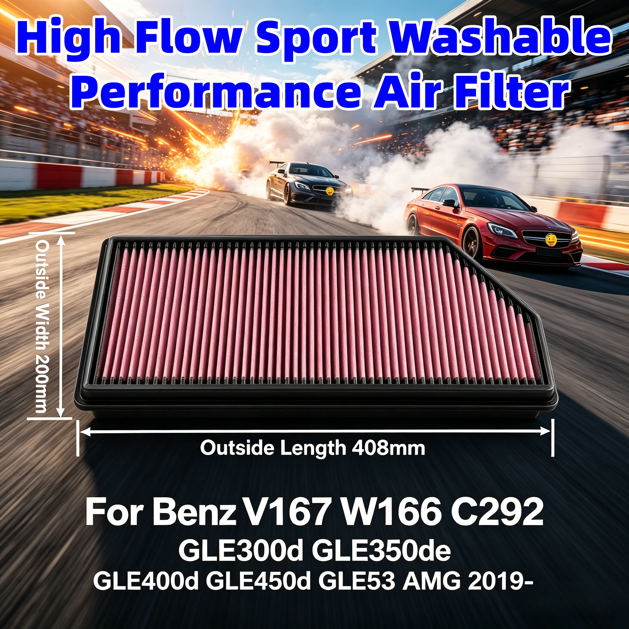 

High Flow Sport Washable Air Filter For Benz V167 W166 C292 GLE300d GLE350de GLE400d GLE450d GLE53 AMG 2019- A6540940004 33-3068