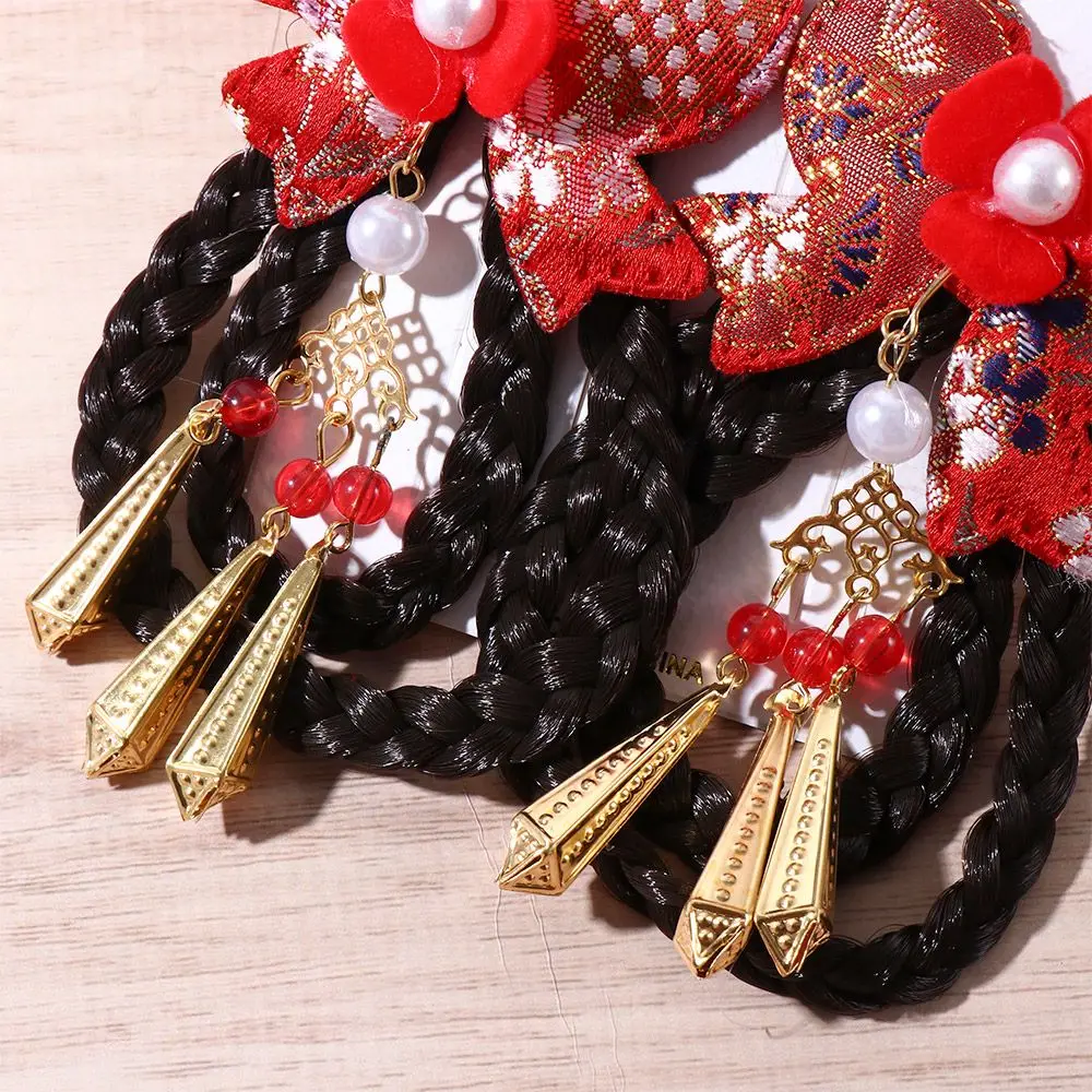 Bonito ano novo festivo estilo chinês borla hanfu cocar tang terno arco hairpin clipe lateral acessórios para o cabelo peruca trança hairpin