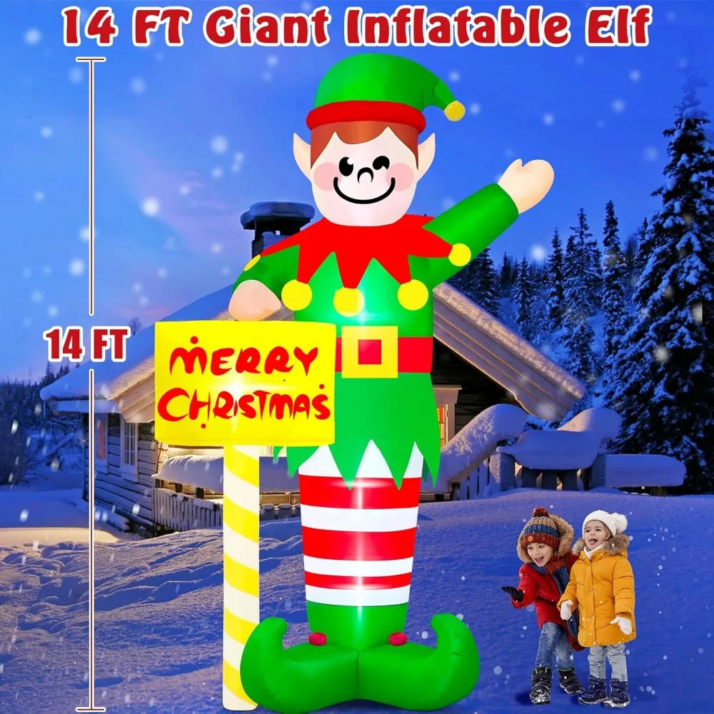 14FT Giant Elf Christmas Inflatable Outdoor Decoration, Inflatable Elf Built in LED  Christmas Inflatable Courtyard Decoration