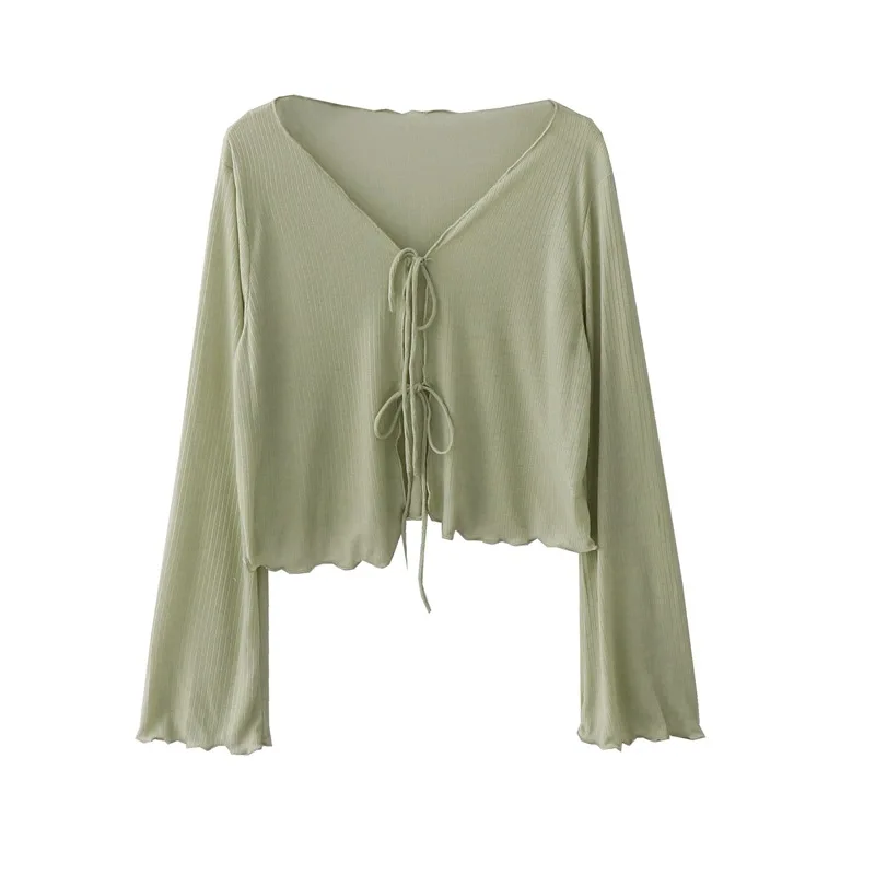 

Summer Cardigan Jacket Thin Japanese Style Sweet Ruffled Loose Short Lace-up Women's Long-sleeved Top