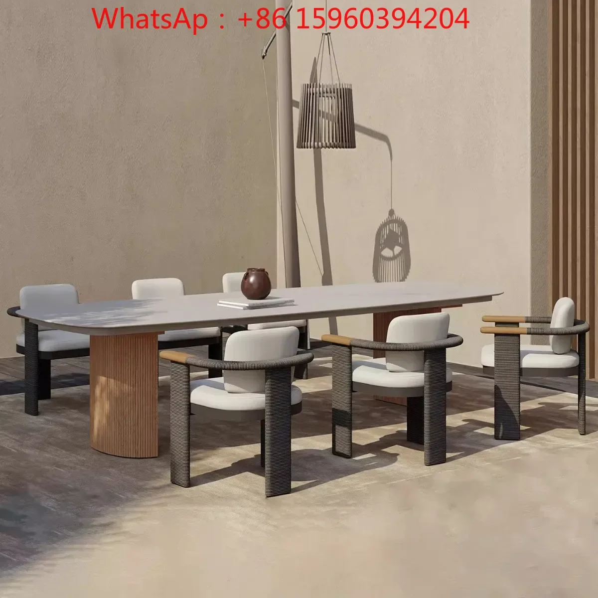 Outdoor furniture leisure courtyard garden sofa rattan woven hotel outdoor balcony solid wood table and chairs terrace villa
