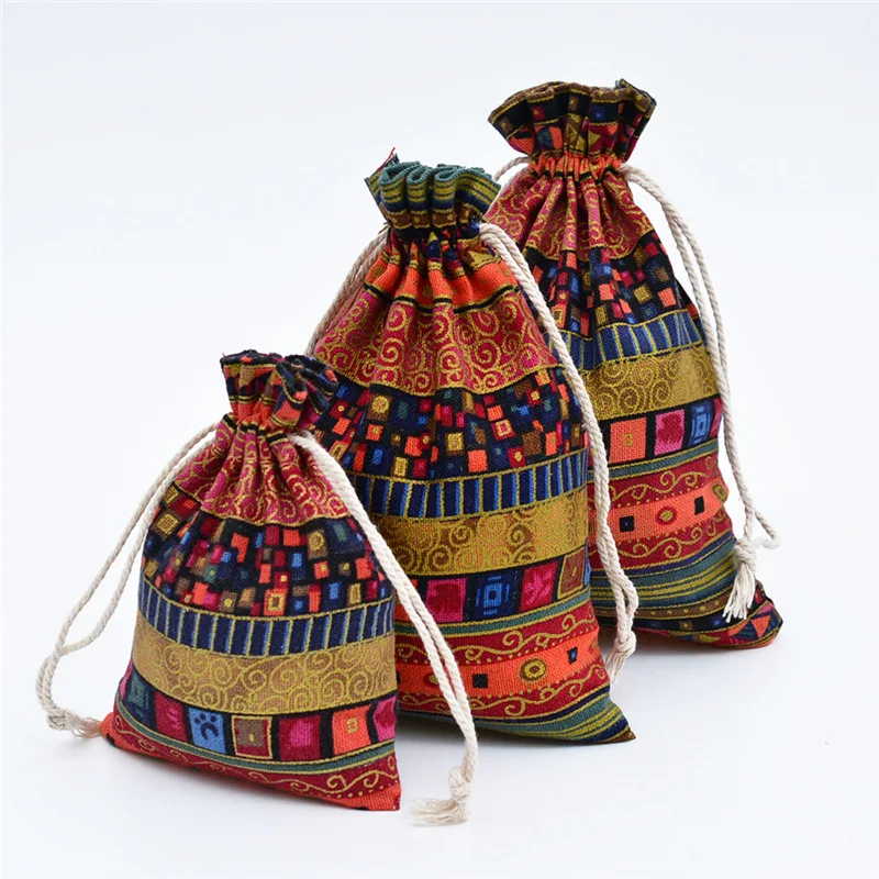 20 stücke Ethnischen Stil Baumwolle Leinen Kordelzug Tasche Tasche Buddhistischen Perlen Lagerung Tasche Schmuck Geldbörse Tasche Kleine Dinge Sortierung Tasche – Detail 9