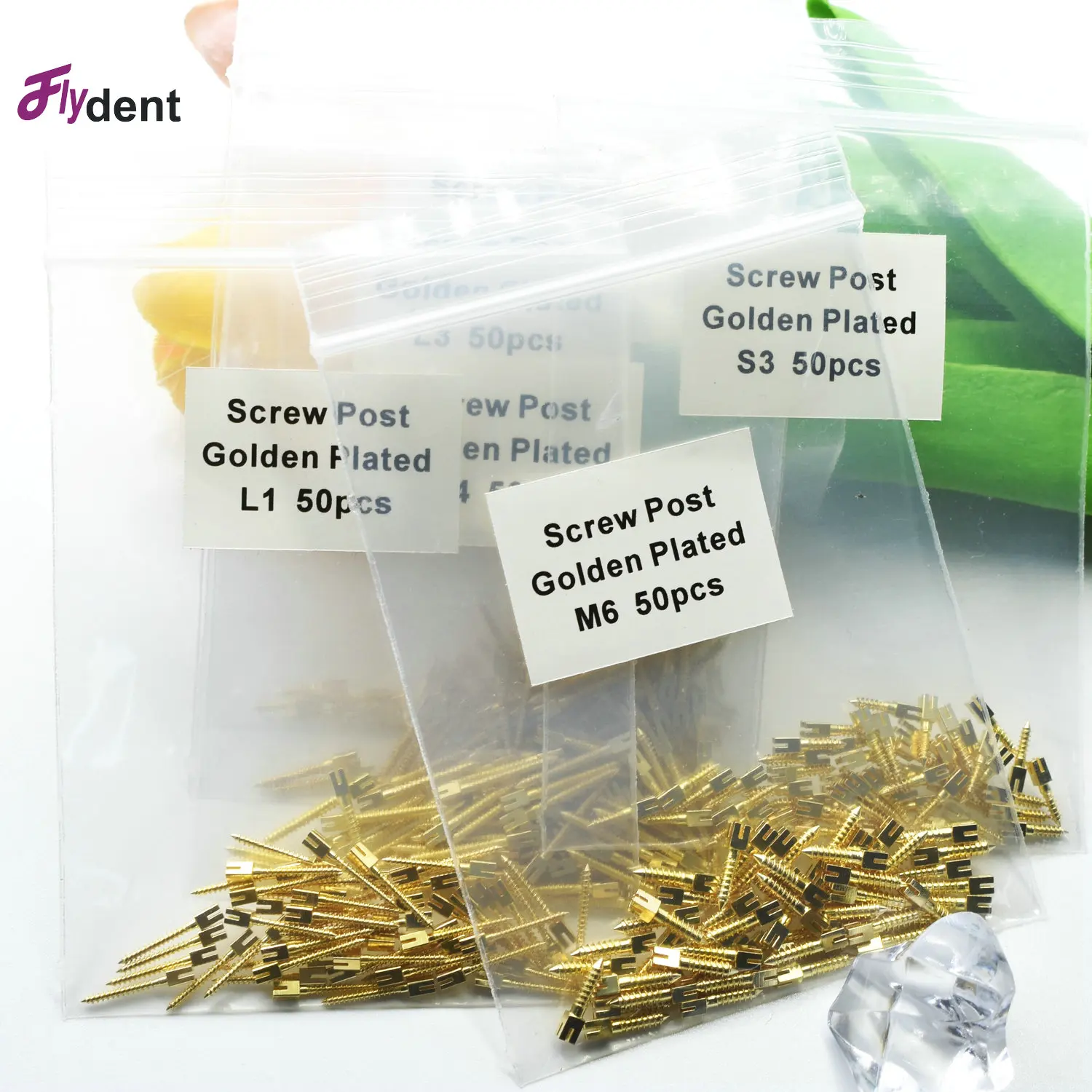 50pcs/bag Dental Endodontic Conical Screw Post Endo Root Canal Pins  Gold Plated Quartz Material Stainless Steel