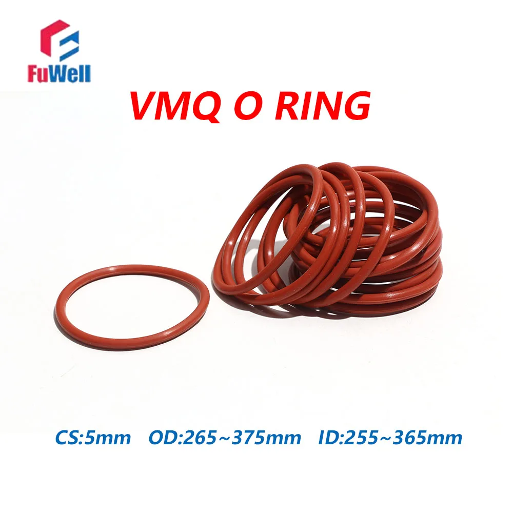 

Fuwell 10pcs CS 5mm Red Silicone O Rings VMQ Food Grade Seal Washer Waterproof Insulation Rubber Gasket Outer Diameter 265-375mm
