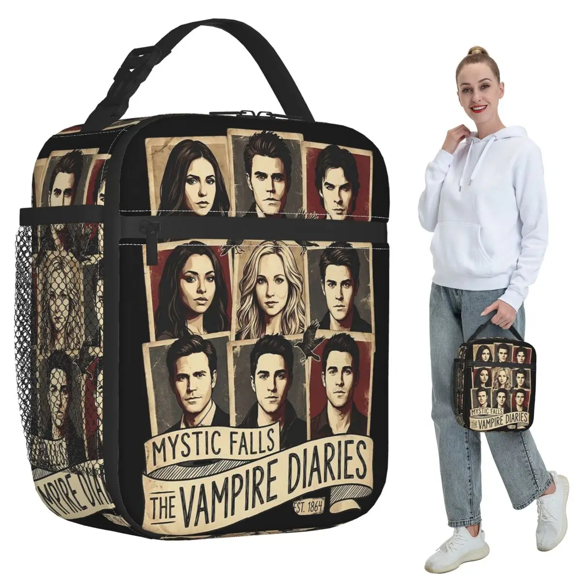 The Vampire Diaries Damon Salvatore TV Series Insulated Lunch Bag for Women Office Cooler Thermal Food Box Tote Portable Lunch