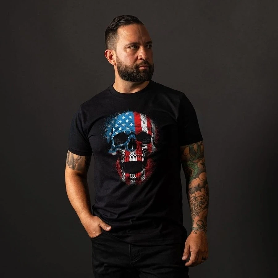 American Reaper Skull T-Shirt - Black Cotton Graphic Printing High-end Luxury Unisex Style Both of Men and Women
