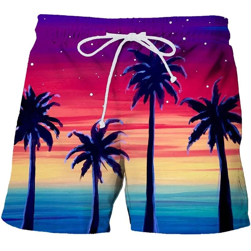 Fashion 3D Print Hawaiian Plants Beach Shorts Summer Swimming Trunks For Men Casual Drawstring Quick Dry Surf Board Shorts