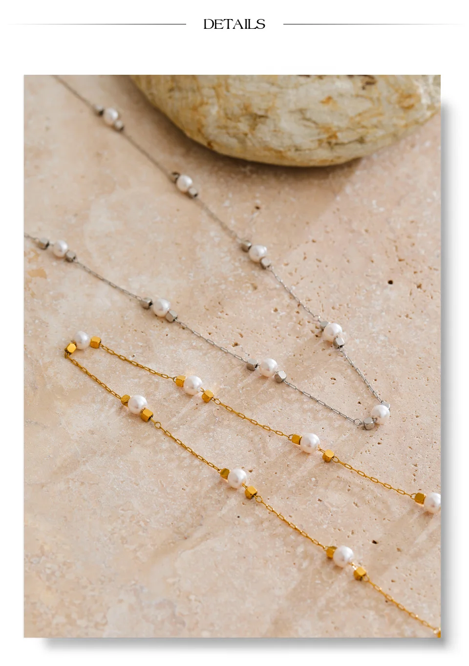Yhpup Waterproof Stainless Steel Simulated Pearls Square Thin Chain Necklace Waterproof Fashion Chic Jewelry 2025 Accessories
