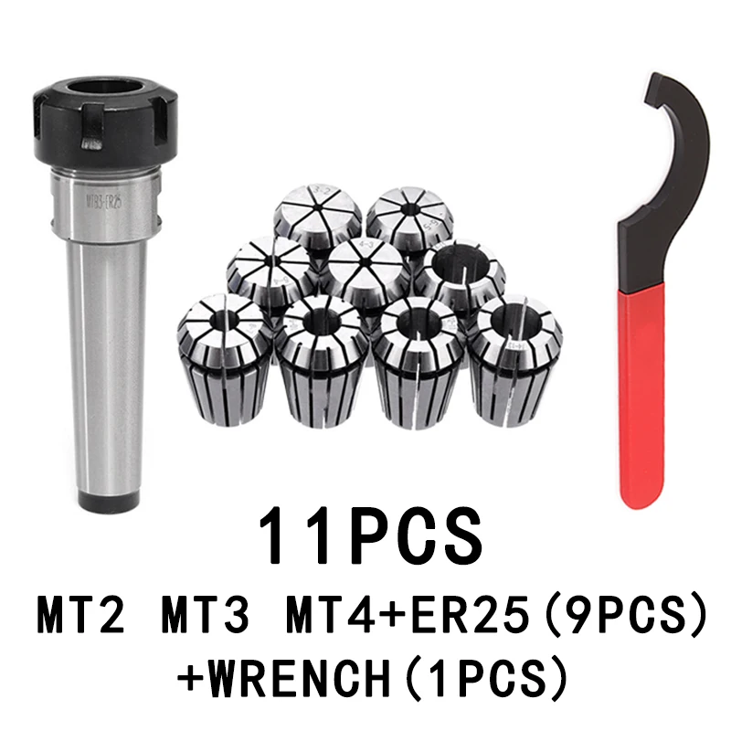 1PC MT2 MT3 MT4 ER25 Morse Taper 9PCS ER25 Spring Collet 1PCS ER25 Wrench For 1-16MM Chuck Clamp CNC Milling Lathe tool