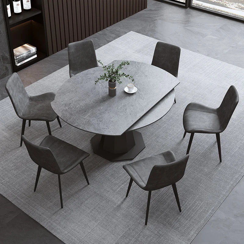 Italian Light Luxury Round Rock Plate Nordic Multi person Simple Modern Retractable Dining Table Folding and Rotating Variable