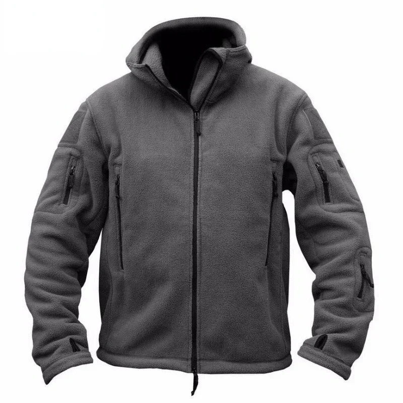 New men's outdoor warm fleece jacket for foreign trade, cold proof charge jacket, solid color hooded jacket