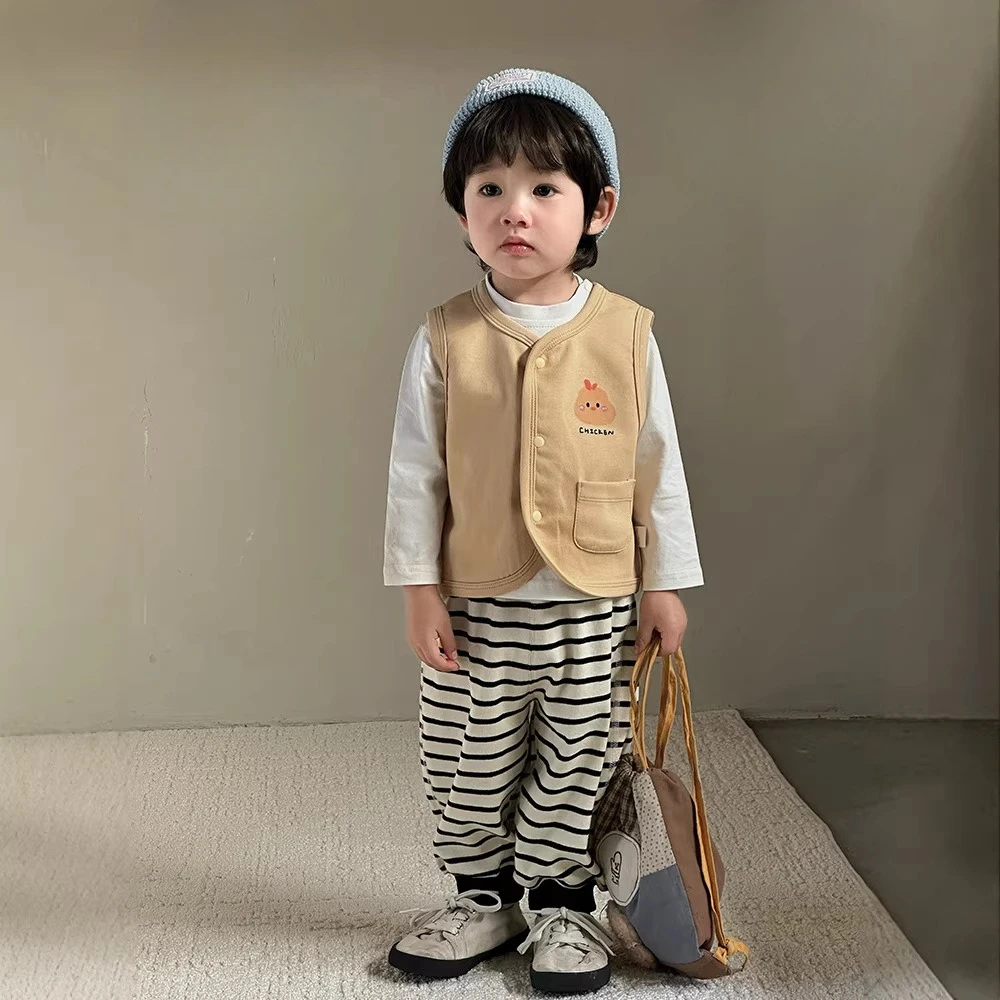 Body 2026 Spring and Autumn Style Long Sleeved T-shirt Striped Pants Children's Suit Baby Vest Three Piece Set