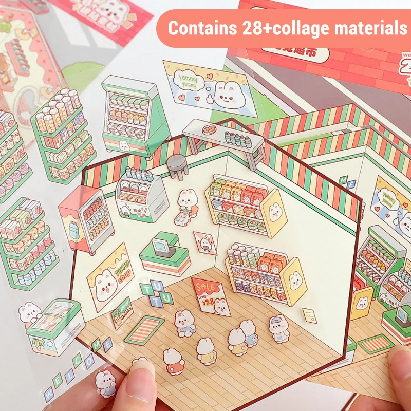 الكرتون مشهد مصغر ثلاثية الأبعاد ملصقات المناظر الطبيعية مشهد مصغر ملصقات ثلاثية الأبعاد طالب لعبة تخفيف التوتر هدية