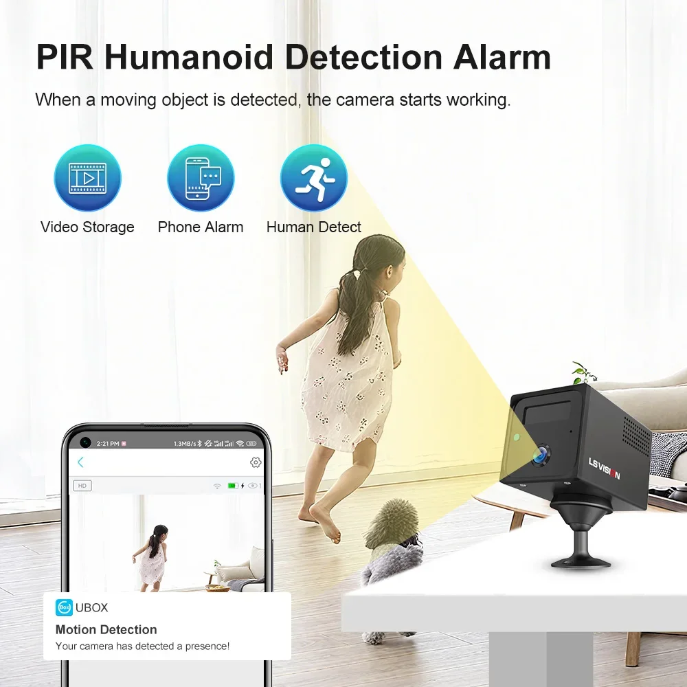 LS VISION Ubox 5MP Low Power Mini Kamera Wifi oder 4G SIM Home Security Kameras CCTV Intercom PIR Erkennung Überwachung IP Kamera