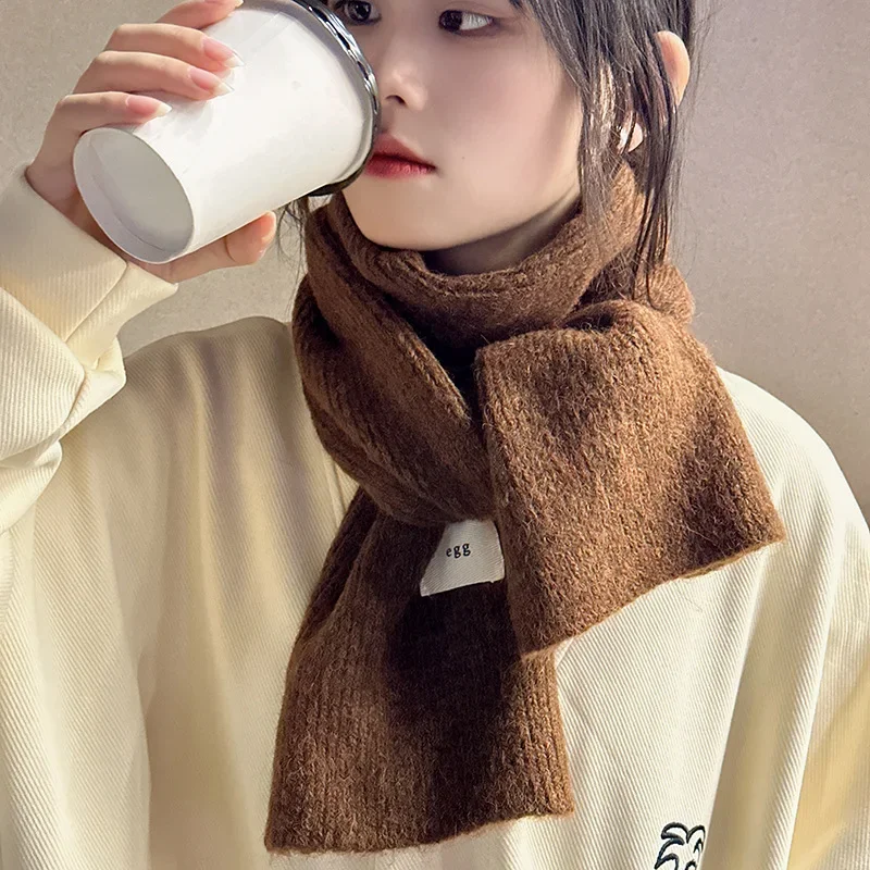 Winter Women Wool Solid Color Warm Scarf Knitted Thicken Warmer Scarves Long Size Shawl Korean Casual Soft Scarves for Female