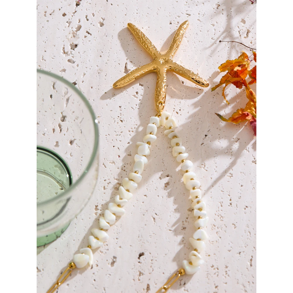 Yhpup 60+7cm Ocean Style Shell Handmade Chain Large Sea Star Pendant Necklace Stainless Steel Beach Holiday Jewelry 2025