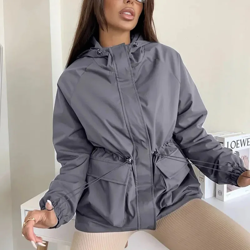 

Новая женская водонепроницаемая куртка с капюшоном и длинными рукавами на шнурке, свободного кроя, для активного отдыха и альпинизма, модель 2026 года