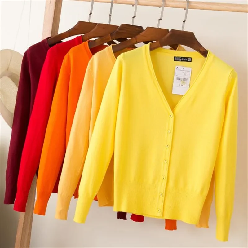 

28 Colors knitted cardigans spring autumn cardigan women casual long sleeve tops V neck solid women sweater coat ZT201