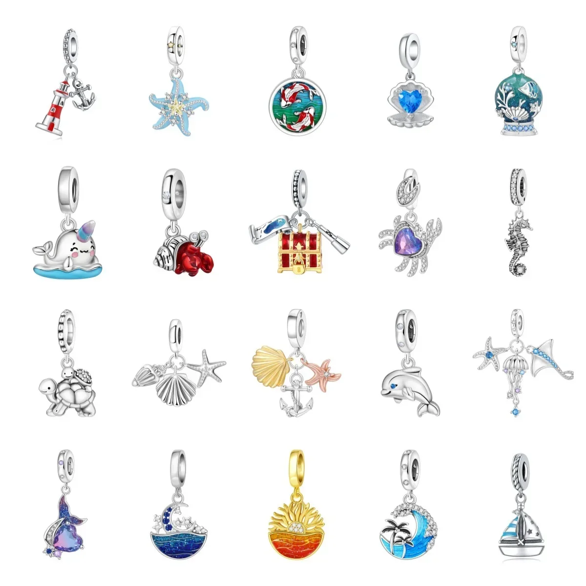 Silver-Plated Lighthouse and Anchor Charms Beads Fit Original Bracelets Bag Keychain Charms Beads Pendant Diy Women Jewelry Gift