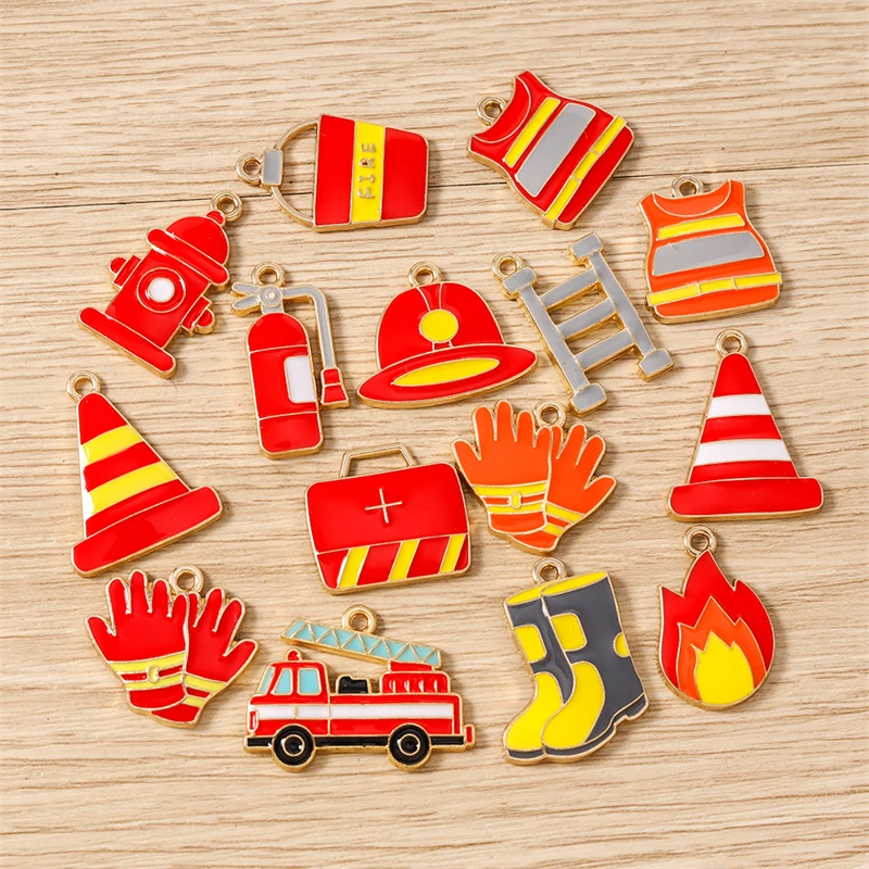 10 Stück Mix Emaille Feuer Thema Feuerwehr Werkzeuge Charms Anhänger für Schmuckherstellung Tropfen Ohrringe Halsketten DIY Handwerk Zubehör – Detail 4