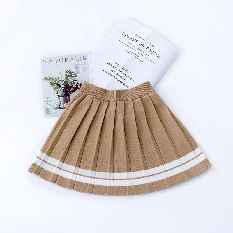 

Детские вязаные плиссированные юбки для девочек, Новое поступление 202, детская осенне-зимняя хлопковая юбка в японском корейском стиле, детские полосатые юбки