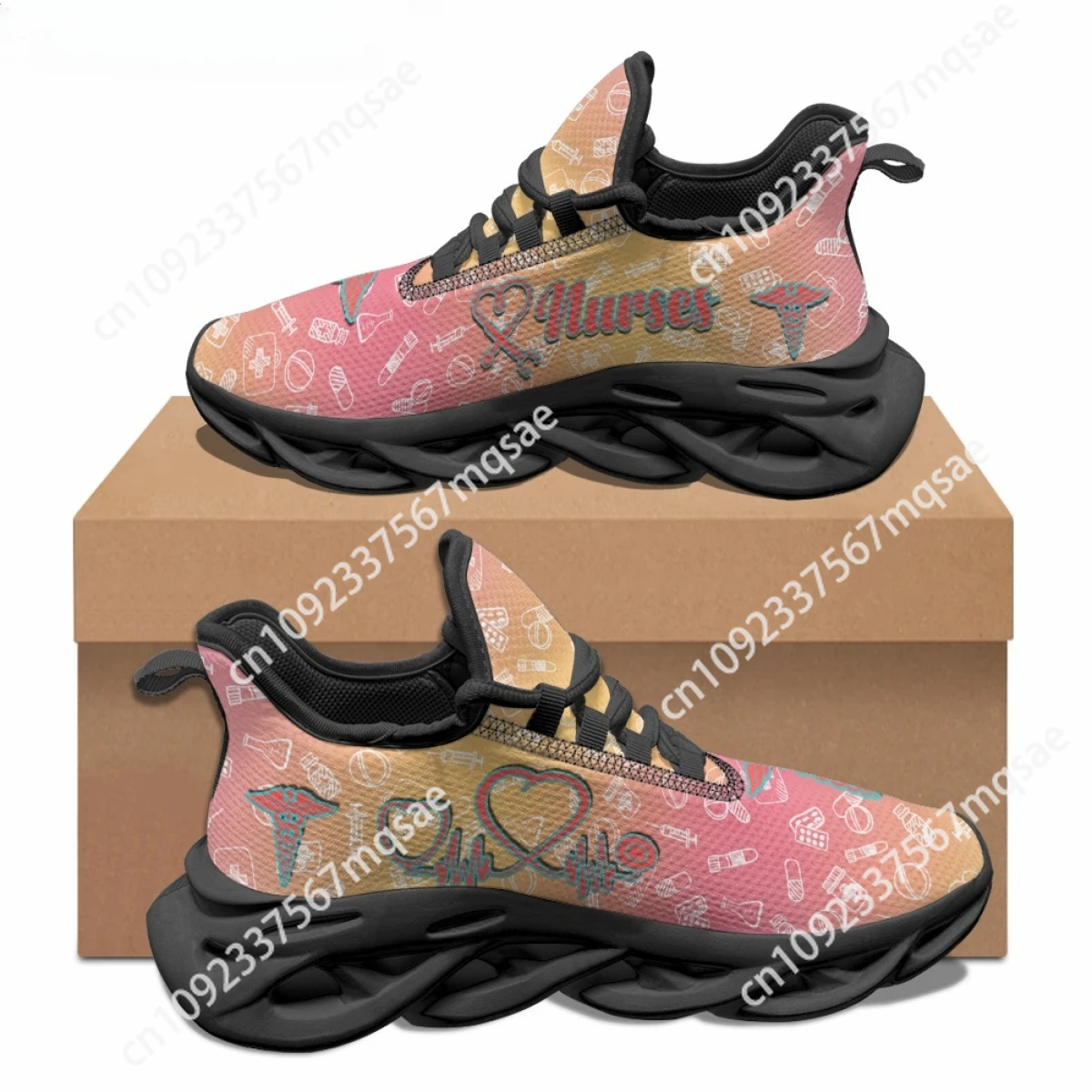 

Doginthehole Women's Casual Flat Shoes Fashion New Caduceus Medical Equipment Print Outdoor Sports Running Shoes Men's Sneakers