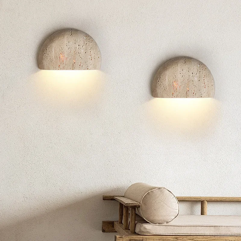 

Half Round Wall Lamp Natural Stone LED Sconce Modern Designer Light Living Room Bedroom Staircase Ambiance Home Decor Lighting