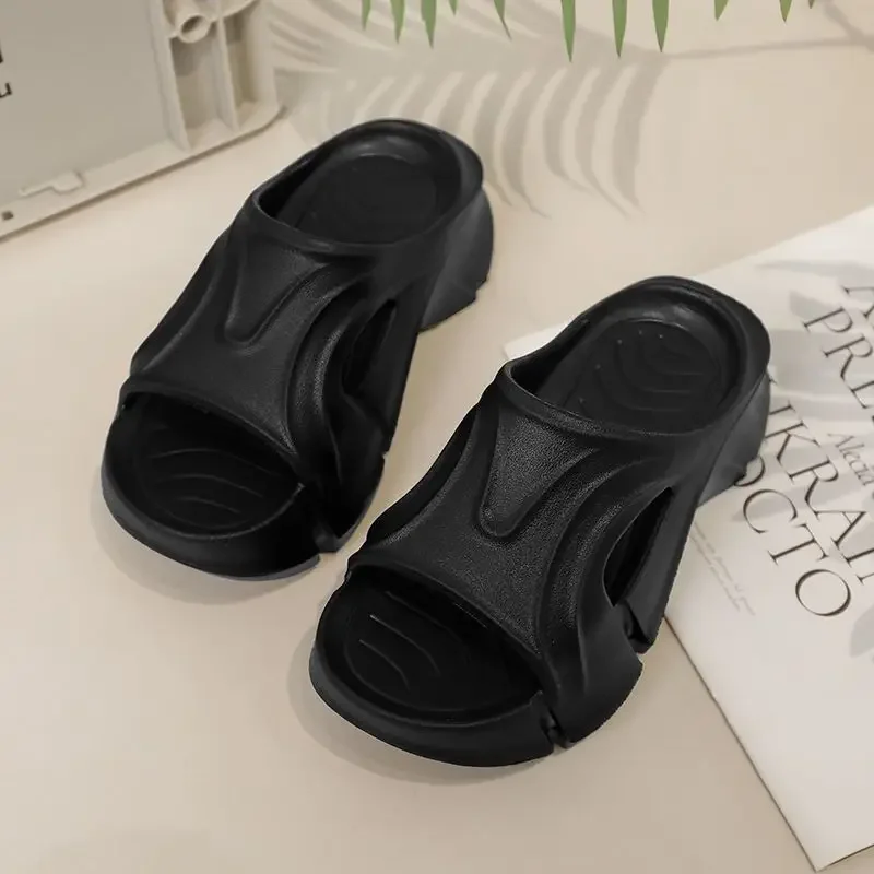 2024 Summer Thick 7cm Outdoor Slippers Internet Celebrity All-Match Waterproof Beach High Heel Soft Bottom Non-Slip Eva Women
