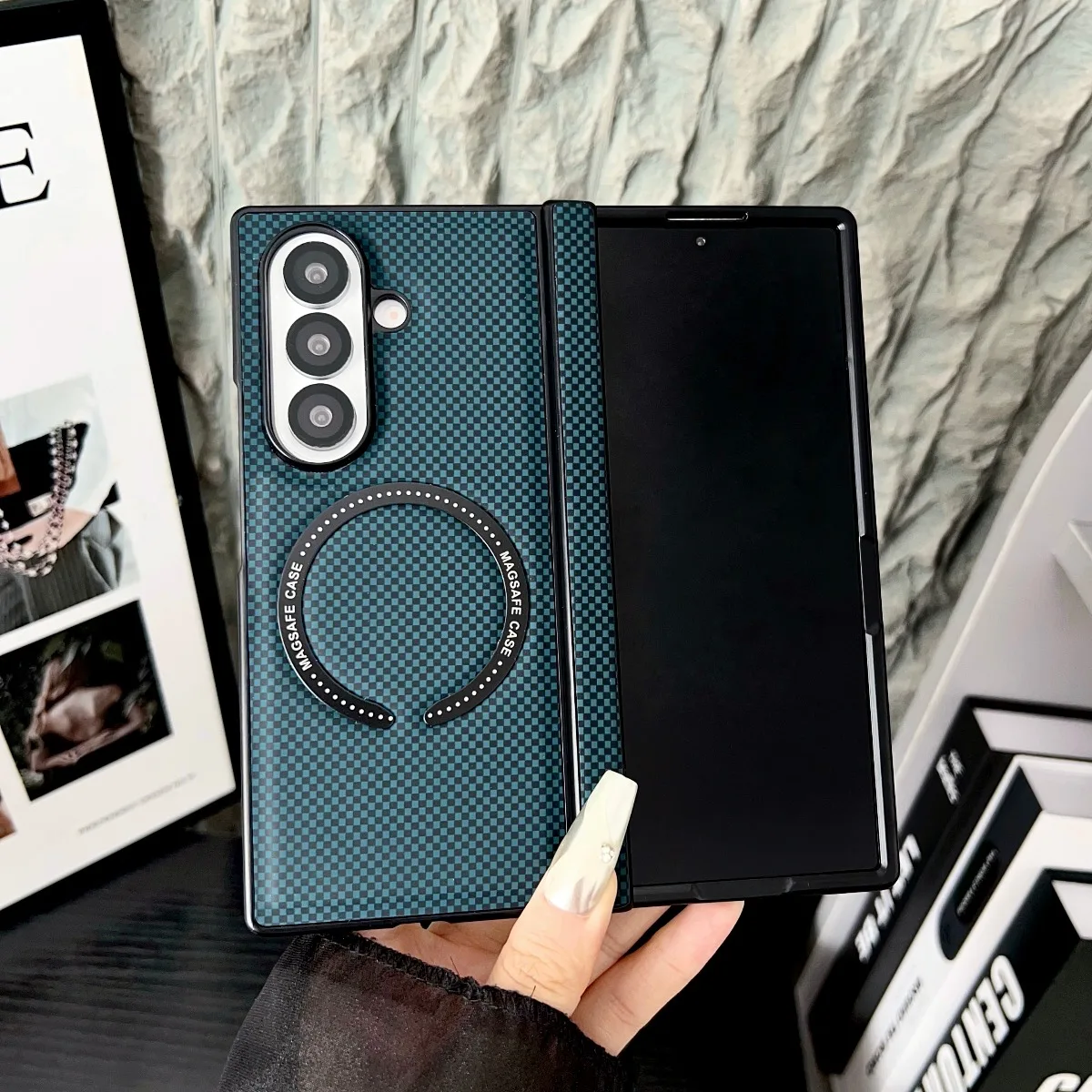 Magnetische Handyhülle für Samsung Galaxy Z Fold 8 Ultra 7 6 5 4 3, Kohlefasermuster, Magsafe, kabelloses Laden, Schutzhülle