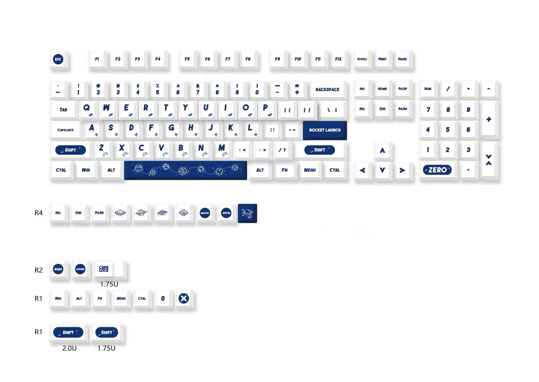 Teclas PBT con temática aeroespacial, teclas personalizadas con personalidad, perfil de cereza, para teclado mecánico, 126 teclas, minimalismo