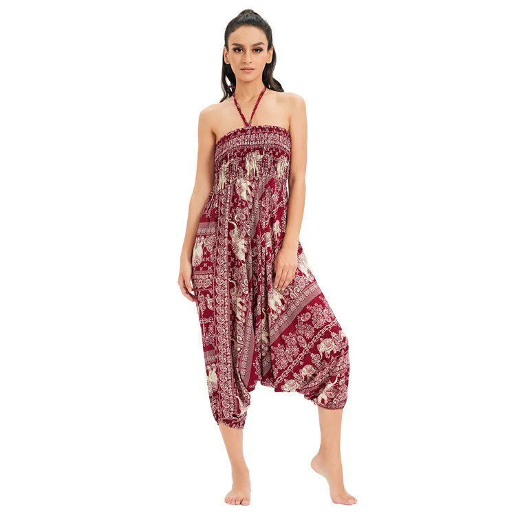 n Large Crotch Yoga Pants Elephant Print Diagonal Stripe Casual Harem Pants High Waist Long Trousers Women's Faion