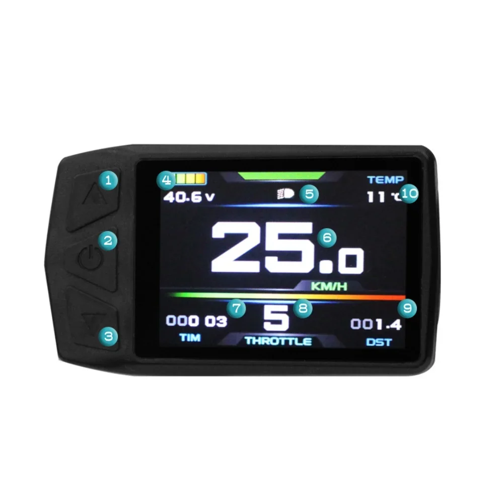 TF01U Electric Bicycle LCD Instrument Panel Color Display with Fault Code and Mileage Battery Display 5 Pin SM Connector