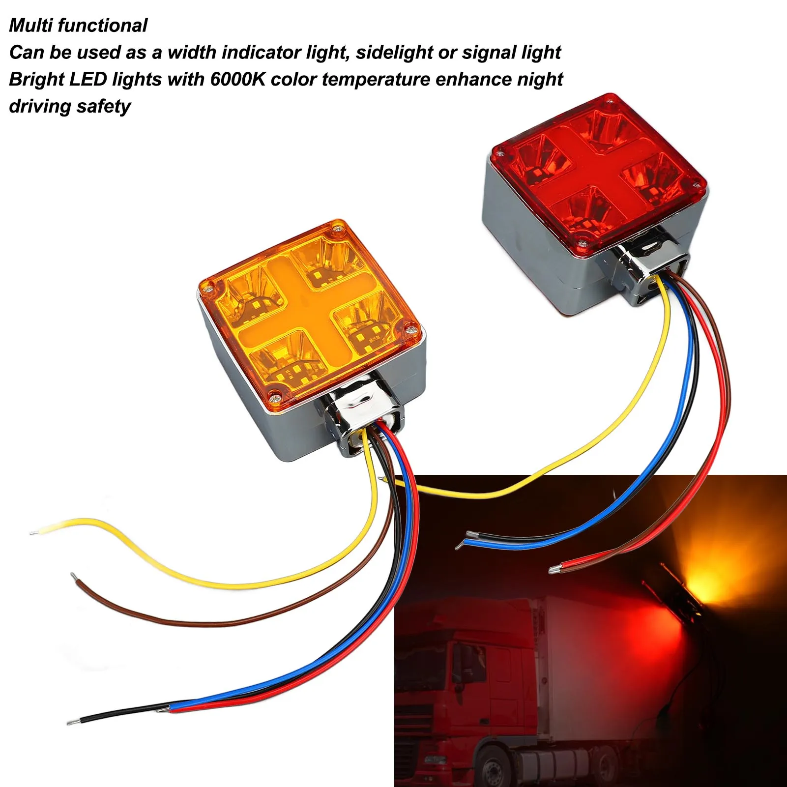 Square Double Face Turn Signal Lights LED Stop Turn Tail Signal Marker Pedestal Lamp Stud Mount for Truck Trailers